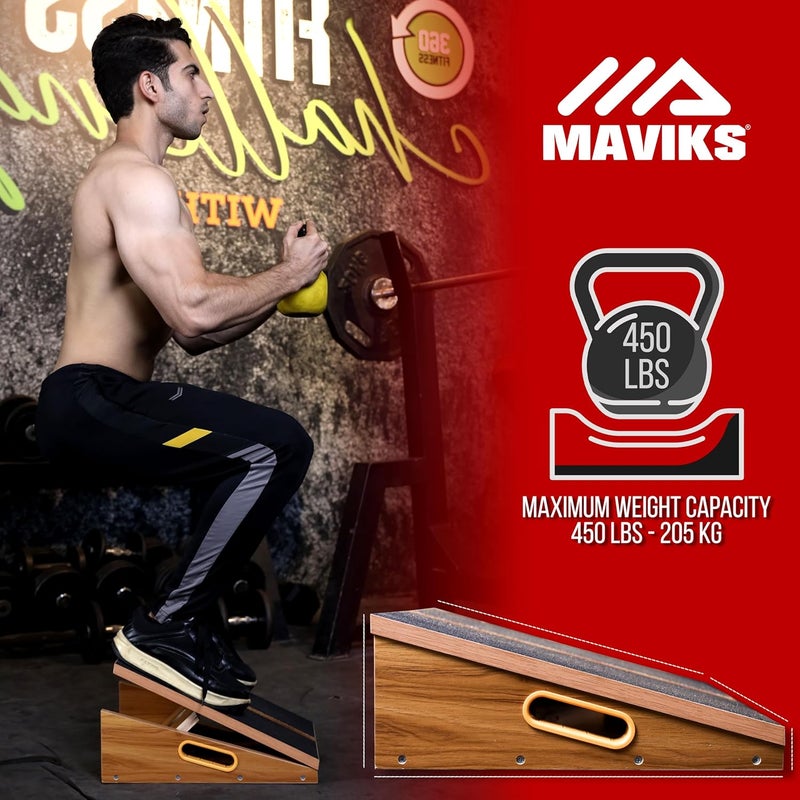 MAVIKS لوحة مائلة قابلة للتعديل لتمديد الساقين للاحترافية لتمارين القرفصاء لتمديد الكاحل وأوتار العرقوب، لوحة مائلة خشبية لتحسين وضعية الجسم لتمديد الساقين، وسادة قرفصاء للعلاج الطبيعي والتمارين - Image 2